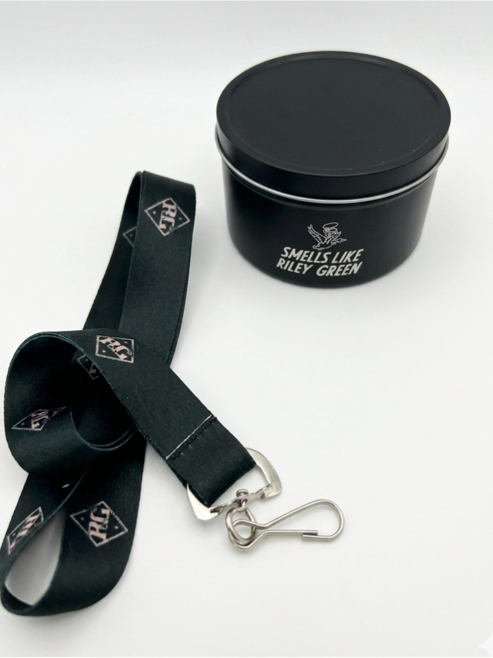 Smells Like Riley Green Scented Candle Black Tin & Lanyard